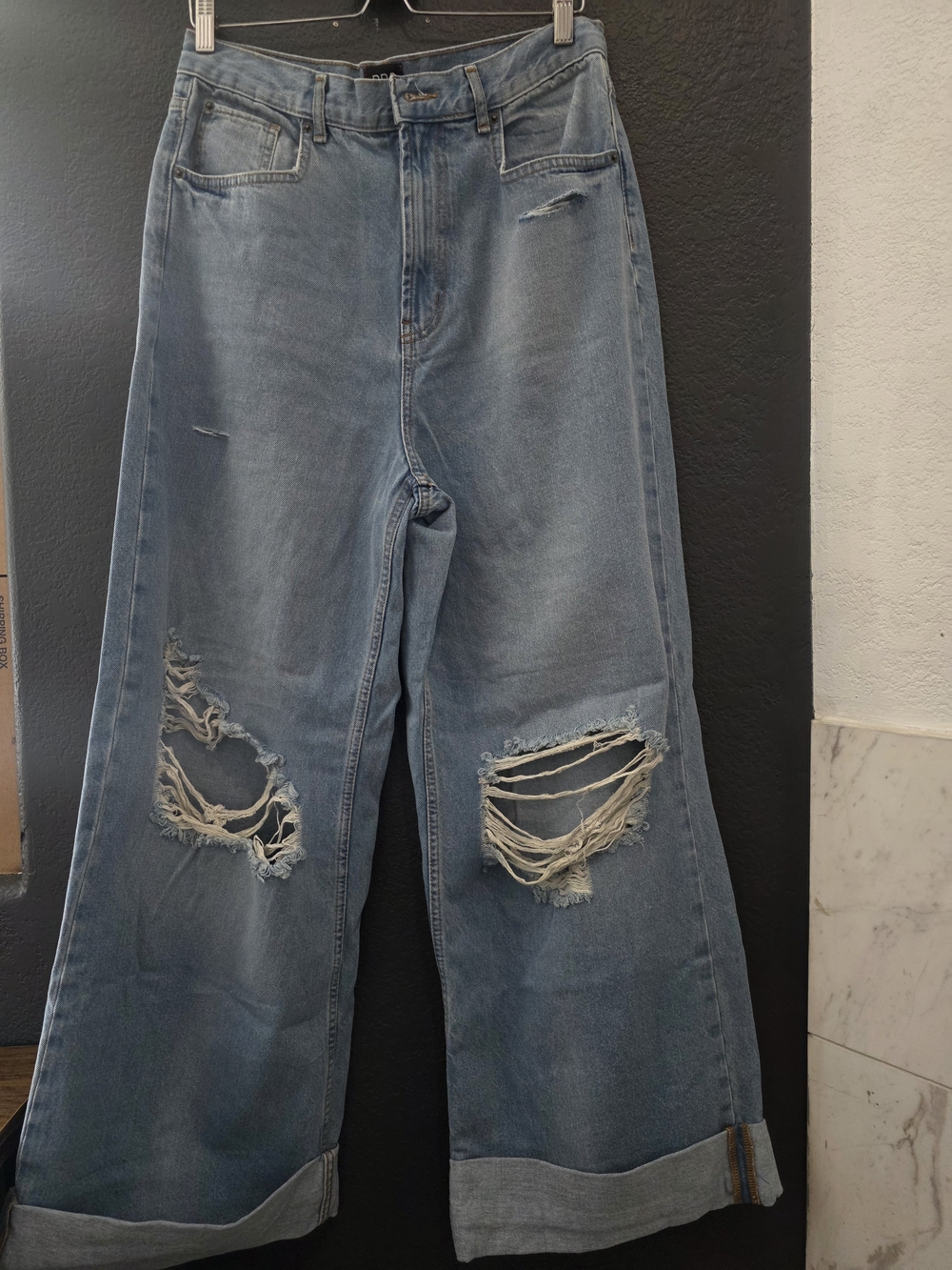 BDG Light Blue Skater Baggy Wide Leg Distressed Jeans